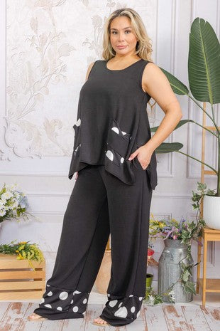 Karen T 9583 2pc Pant Set w Dot Panel