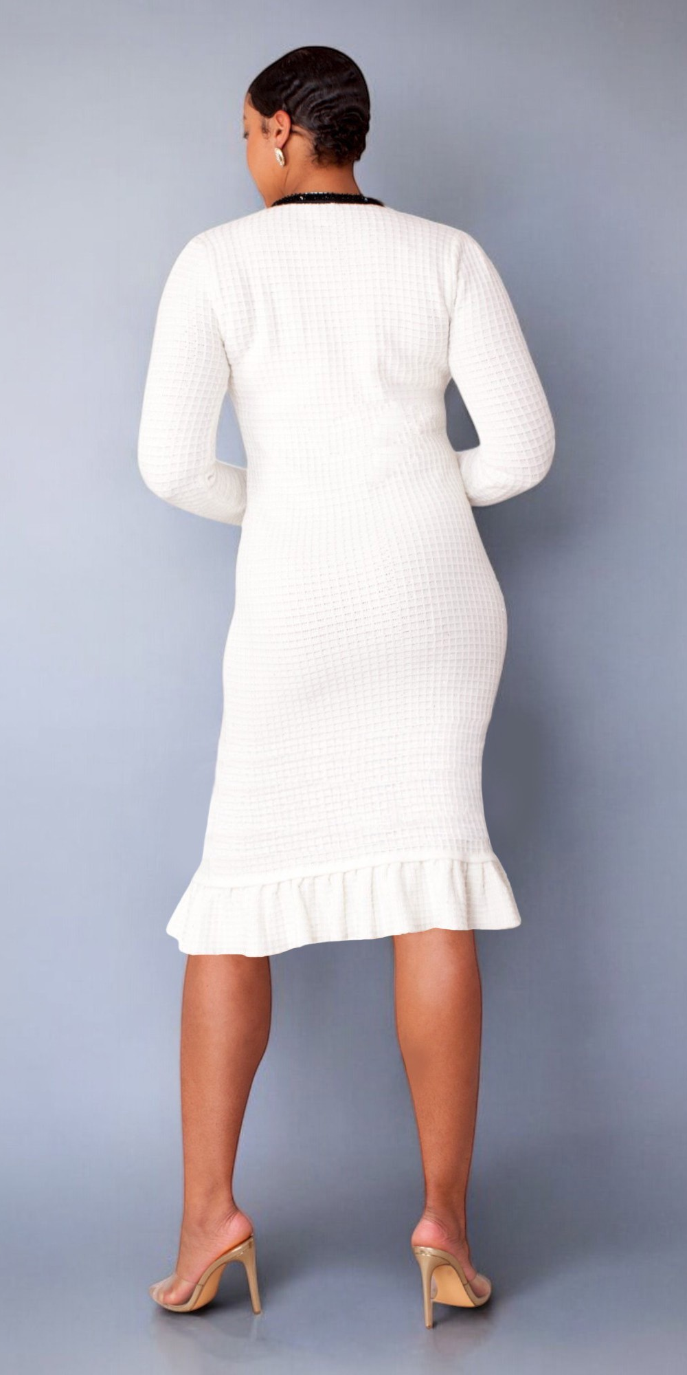 Kayla Knit 51000 Textured Knit Dress with Ruffle Hem