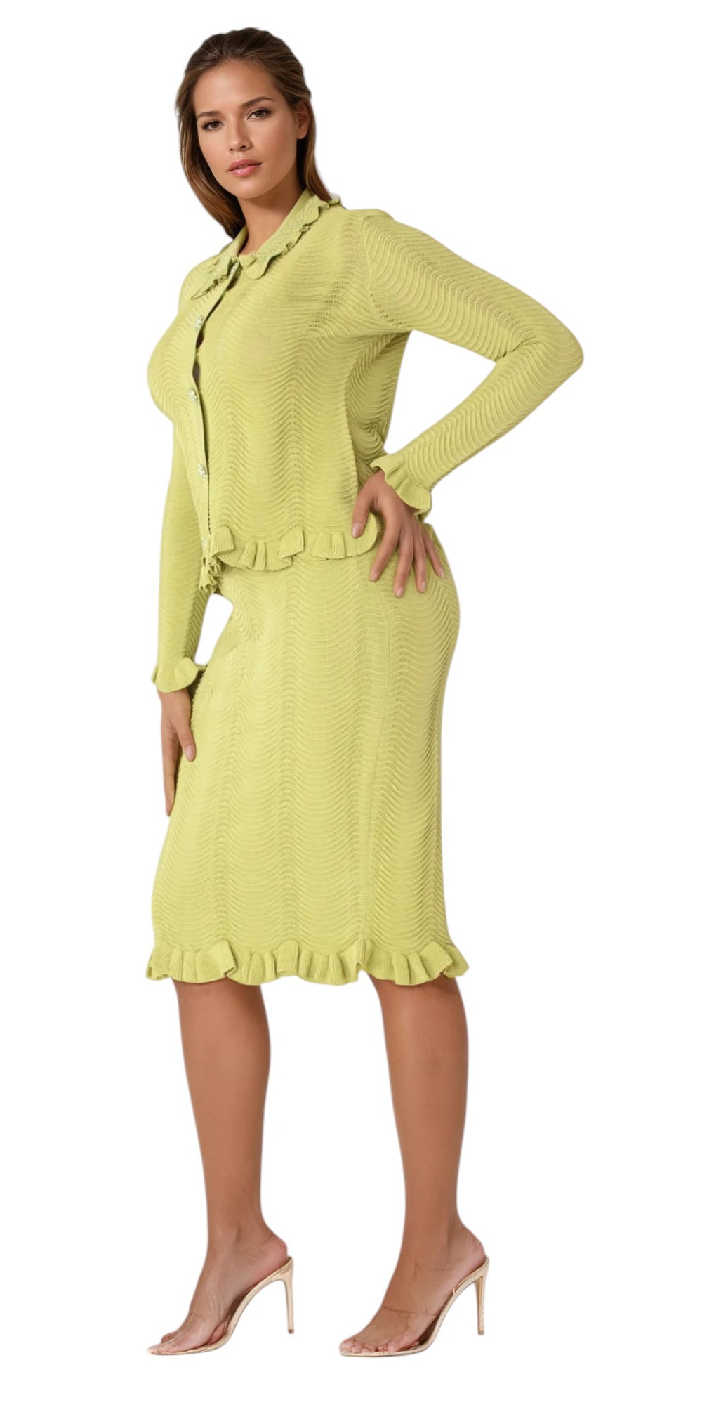 Kayla Knit 5359  2 pc Textured set with Ruffle Accents