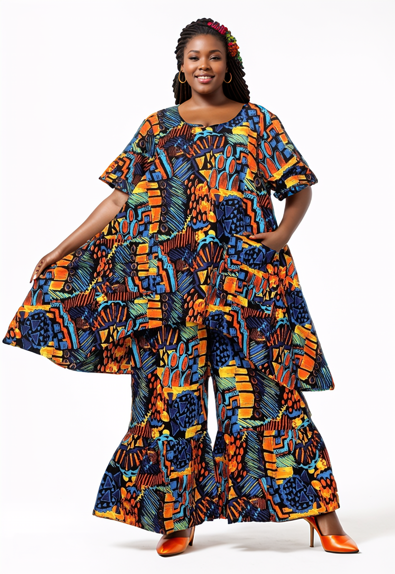 Kara Chic 7864 Tab Sleeve Print Pant Set