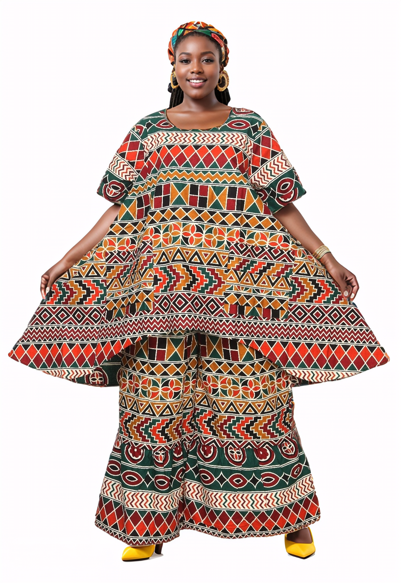 Kara Chic 7864 Tab Sleeve Print Pant Set