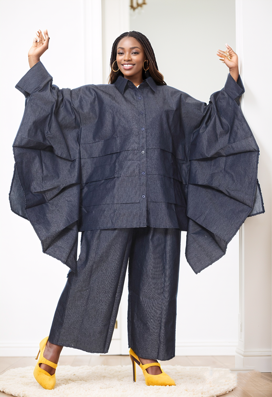 Kara Chic 7895D Oversized Denim Pant Set