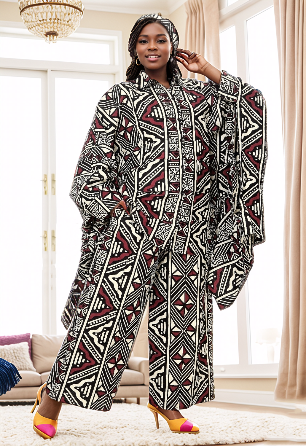 Kara Chic 7895 Oversized Print Pant Set