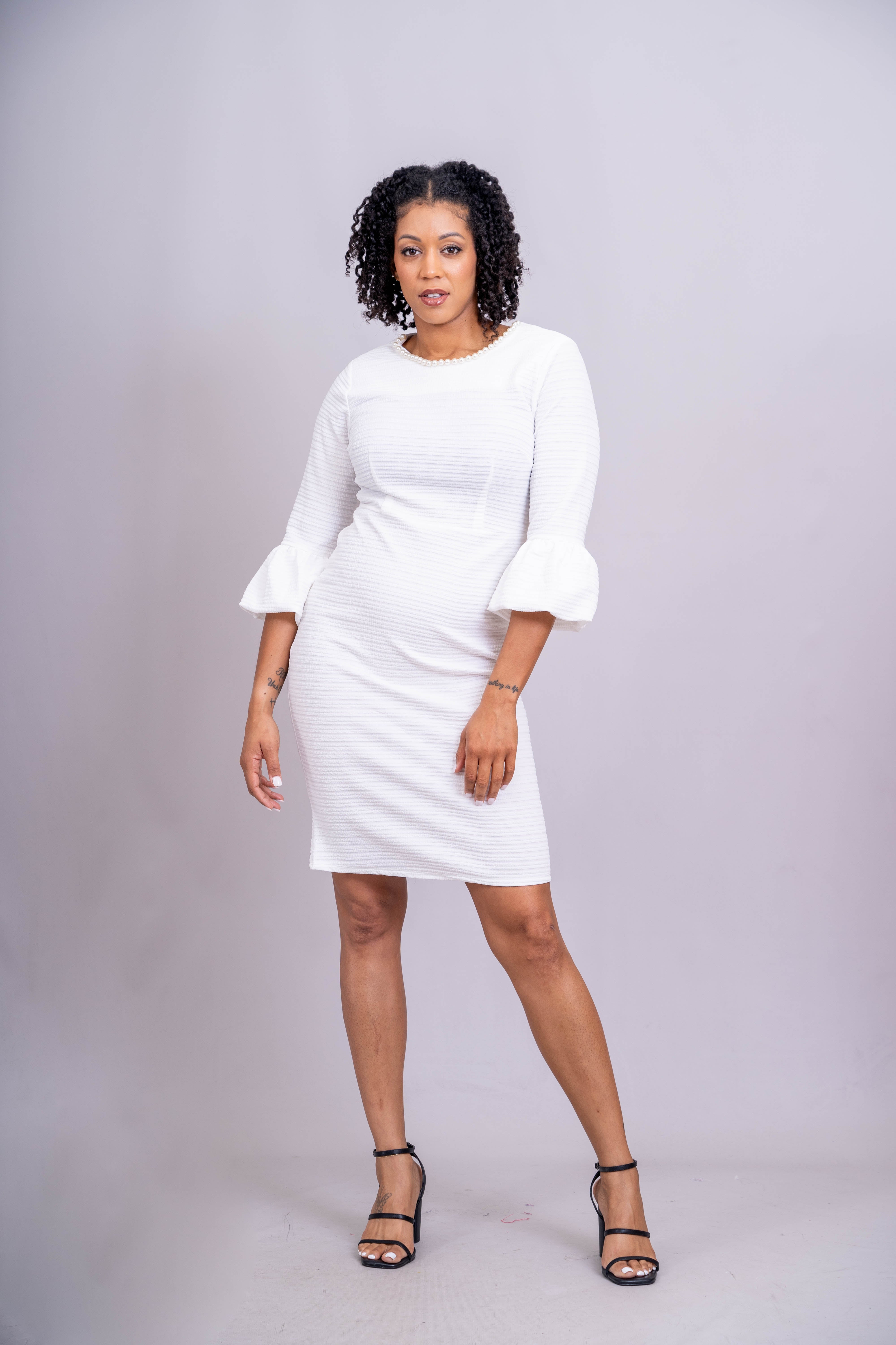 Allen Kay M785810 Pearl Collar Knit Dress