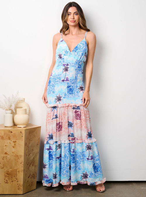 Chicways CD10145 Smock Print Maxi Dress