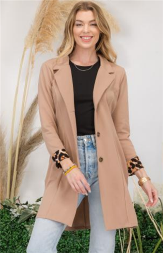 Celeste CT43788PL Long Leopard Accent Plus Size Blazer