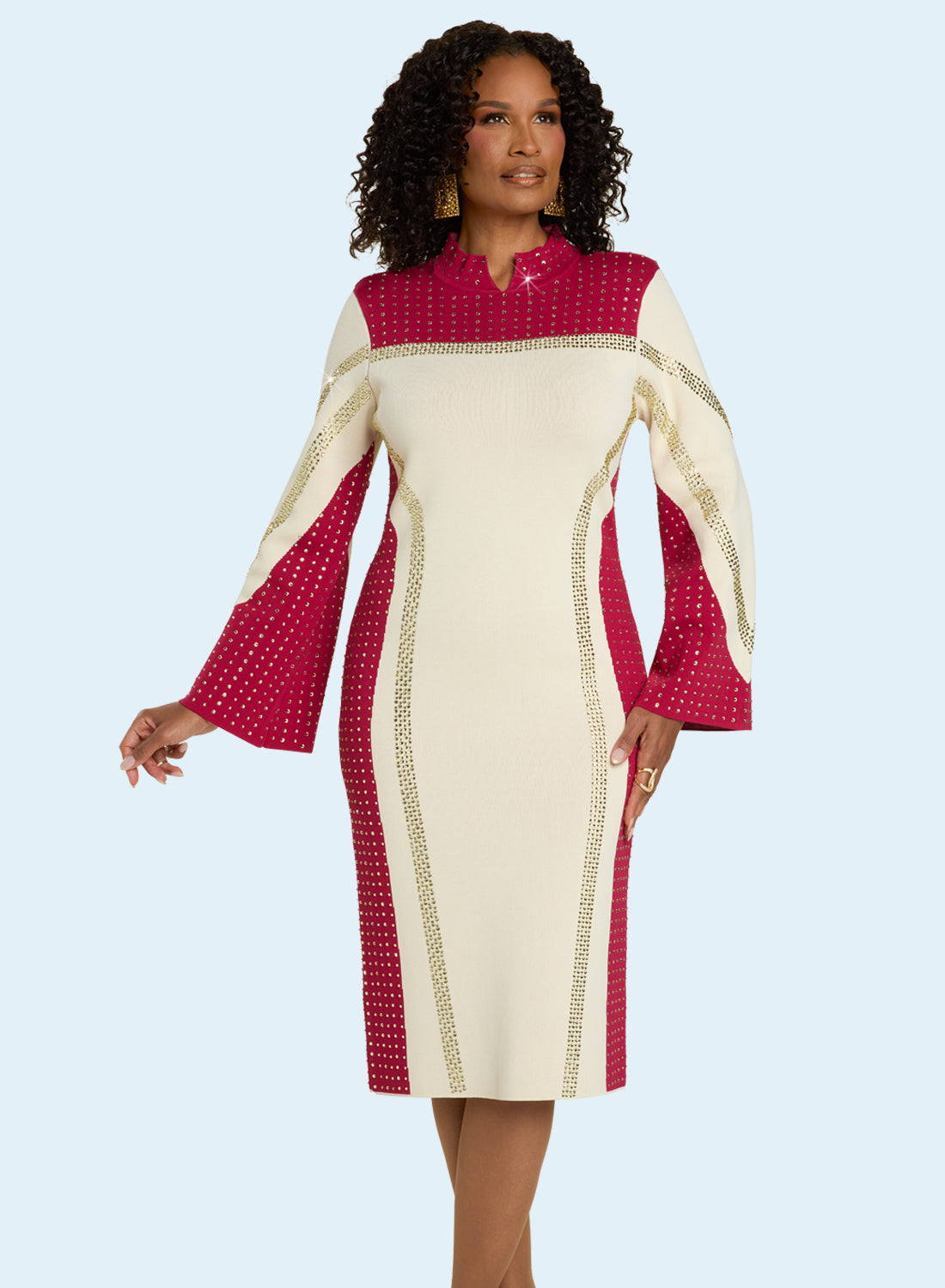 Donna Vinci 13450 Rhinestone Trim Knit Dress