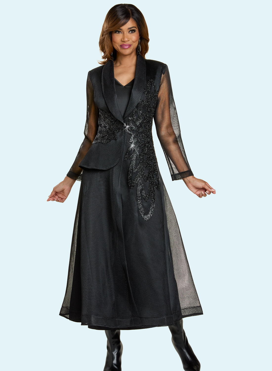 Donna Vinci 5868 2pc Mesh Duster Dress