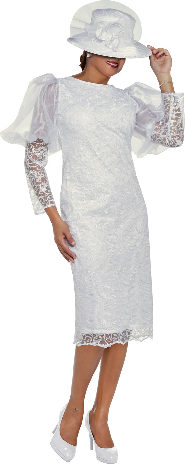 Dorinda Clark Cole 3722W Sheer Puff Sleeve Lace PlusSize Dress