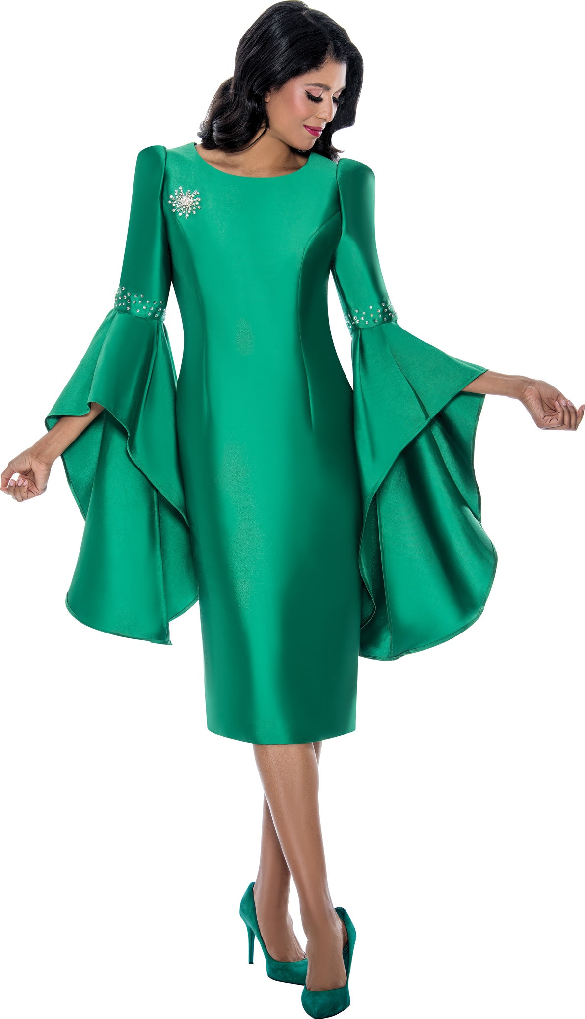 Dresses By Nubiano 100211W Plus Size Dramatic Bell Sleeve Dress