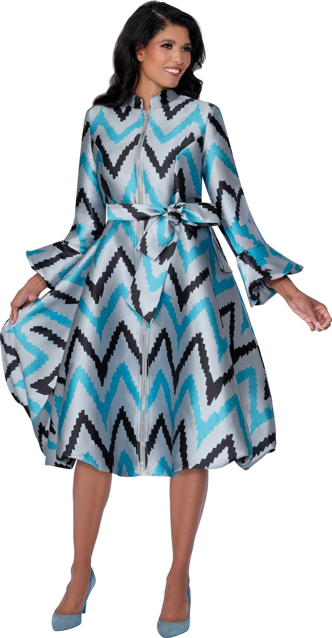 Dresses By Nubiano 100481W Twill Zipper Sash Belt Plus Size Dress