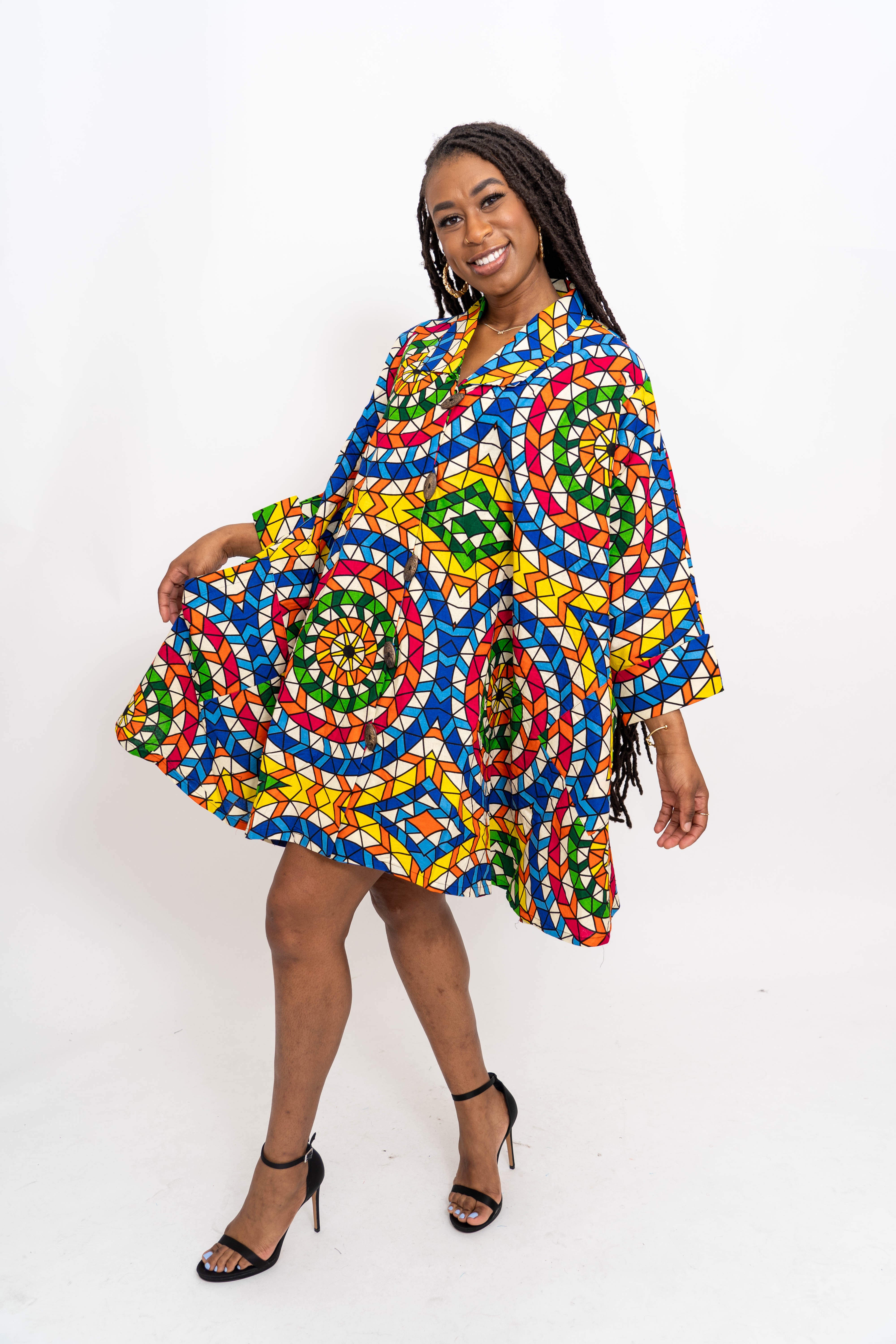 KaraChic 243 Authentic African Print A-line Tunic Top