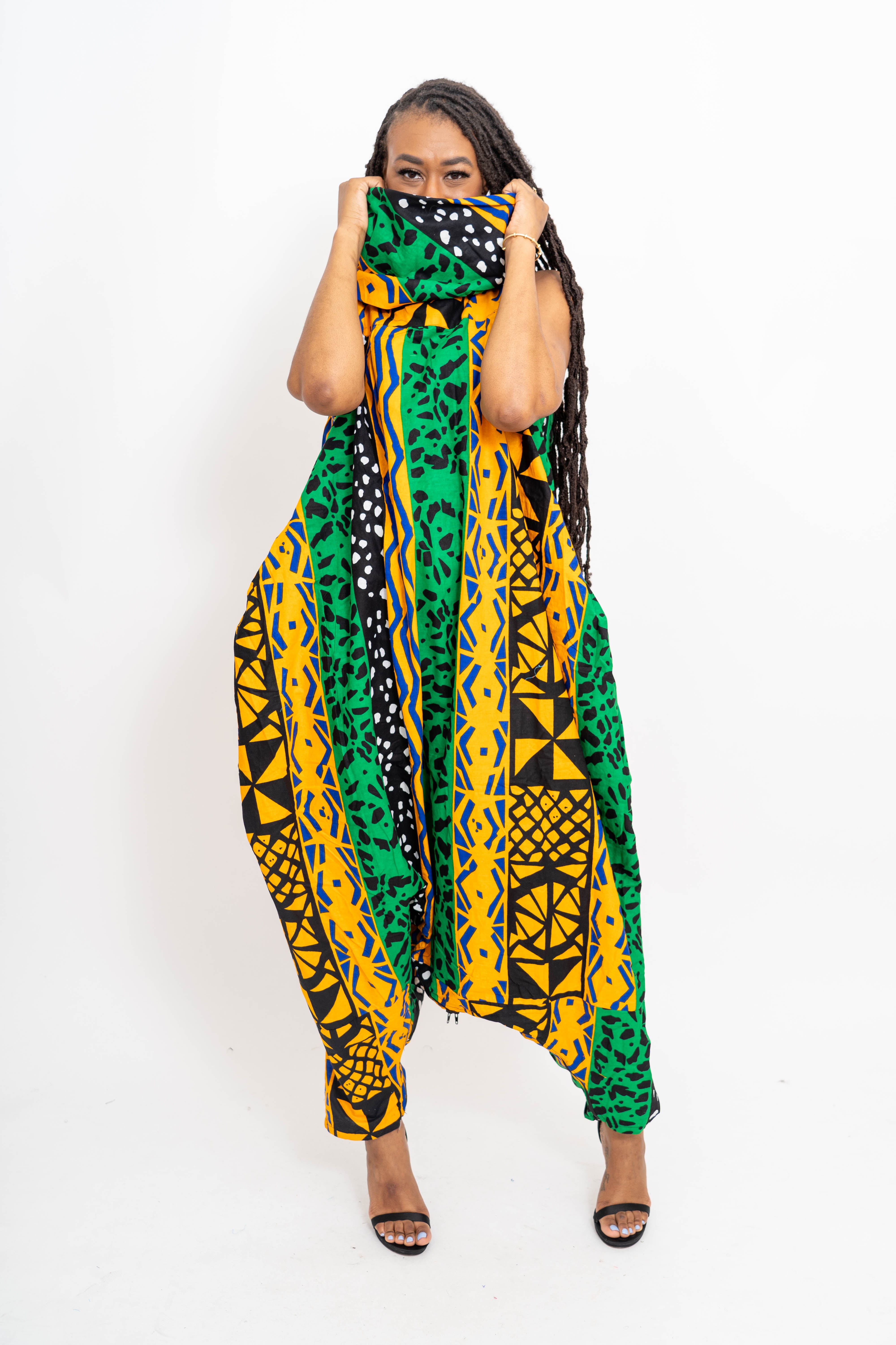 KaraChic 251NP Authentic African Print Sleeveless Bottom Zip Jumpsuit