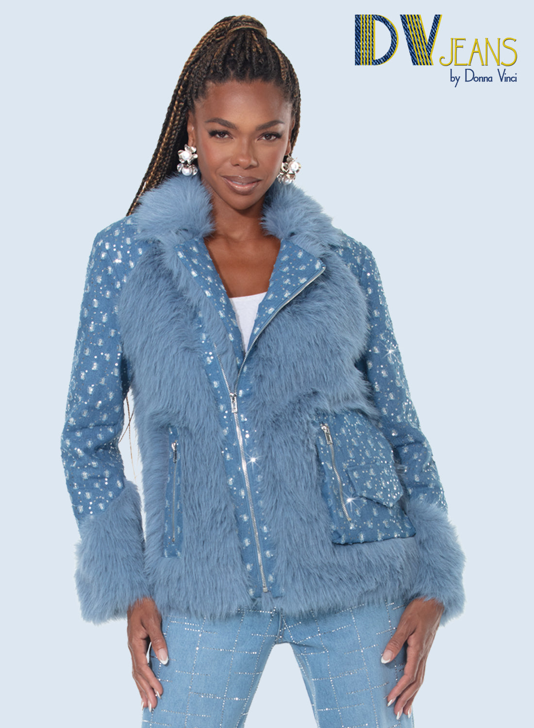 DV Jeans 8512 Denim Faux Fur Jacket