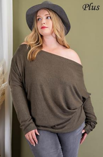 EESOME PTJ522122 Off Shoulder Plus Size Tunic Top