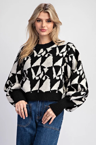 Eesome SG10349 Cropped Geometric Sweater