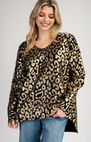 Eesome SG10537 Animal Print Metallic Vneck Sweater