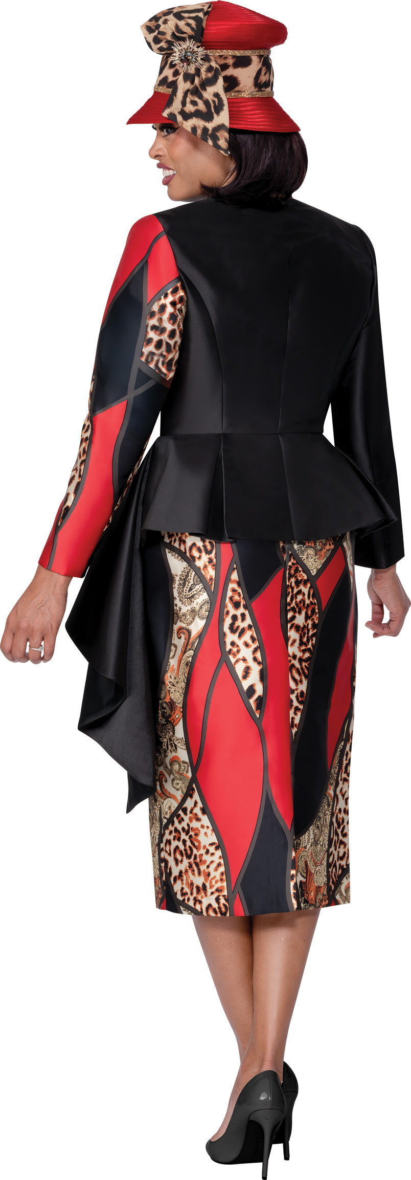 GMI 400563W 3pc Animal Color Block Plus Size Skirt Suit