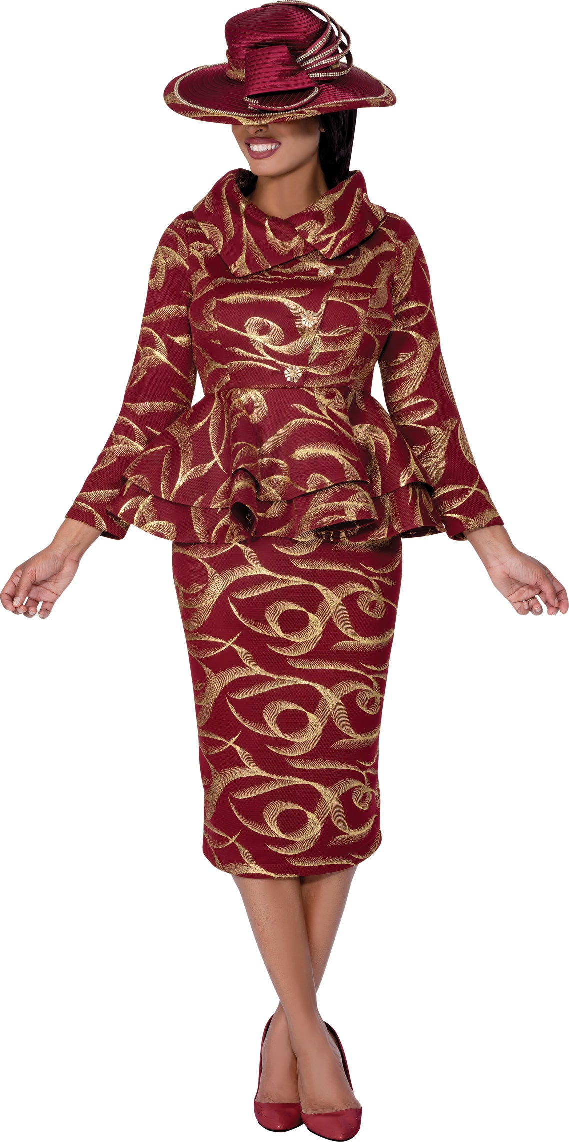 GMI 400632W Mesh Foil Design Plus Size Skirt Suit