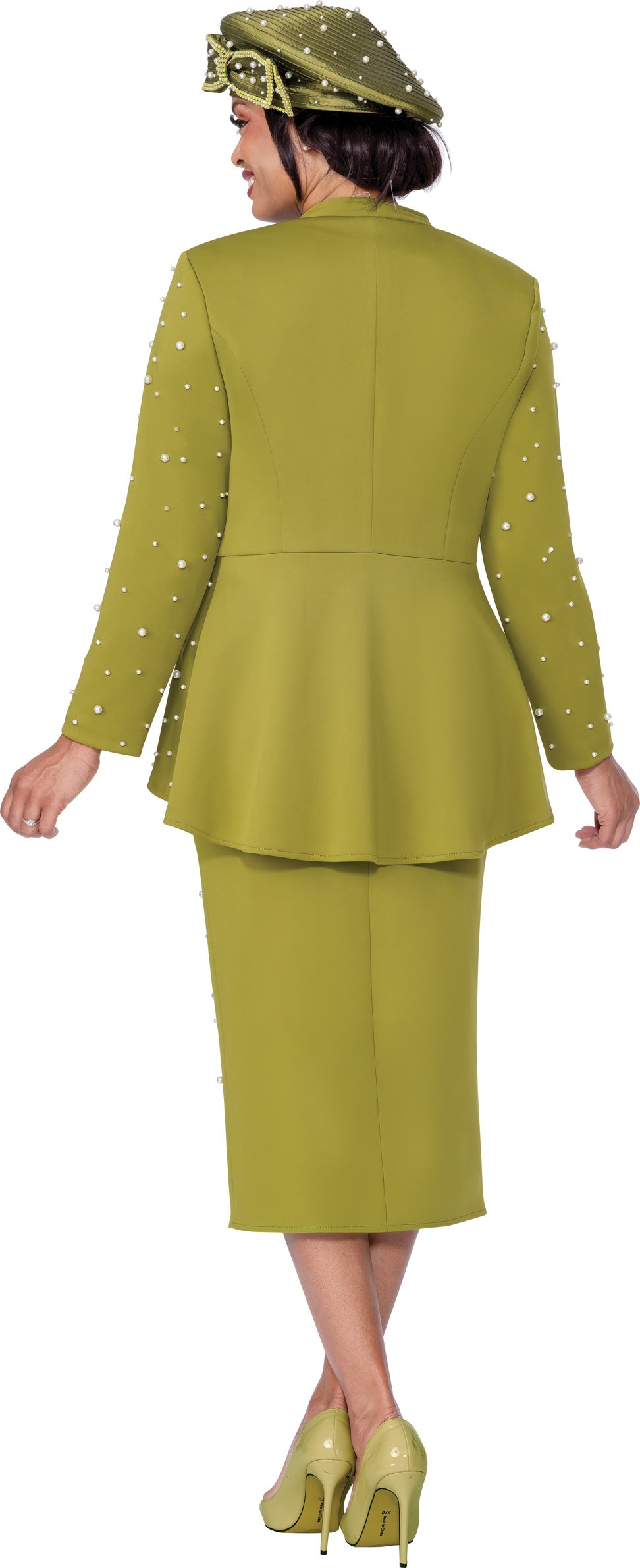 GMI 400663W 3pc Light Scuba Pearl Embellished Plus Size Skirt Suit
