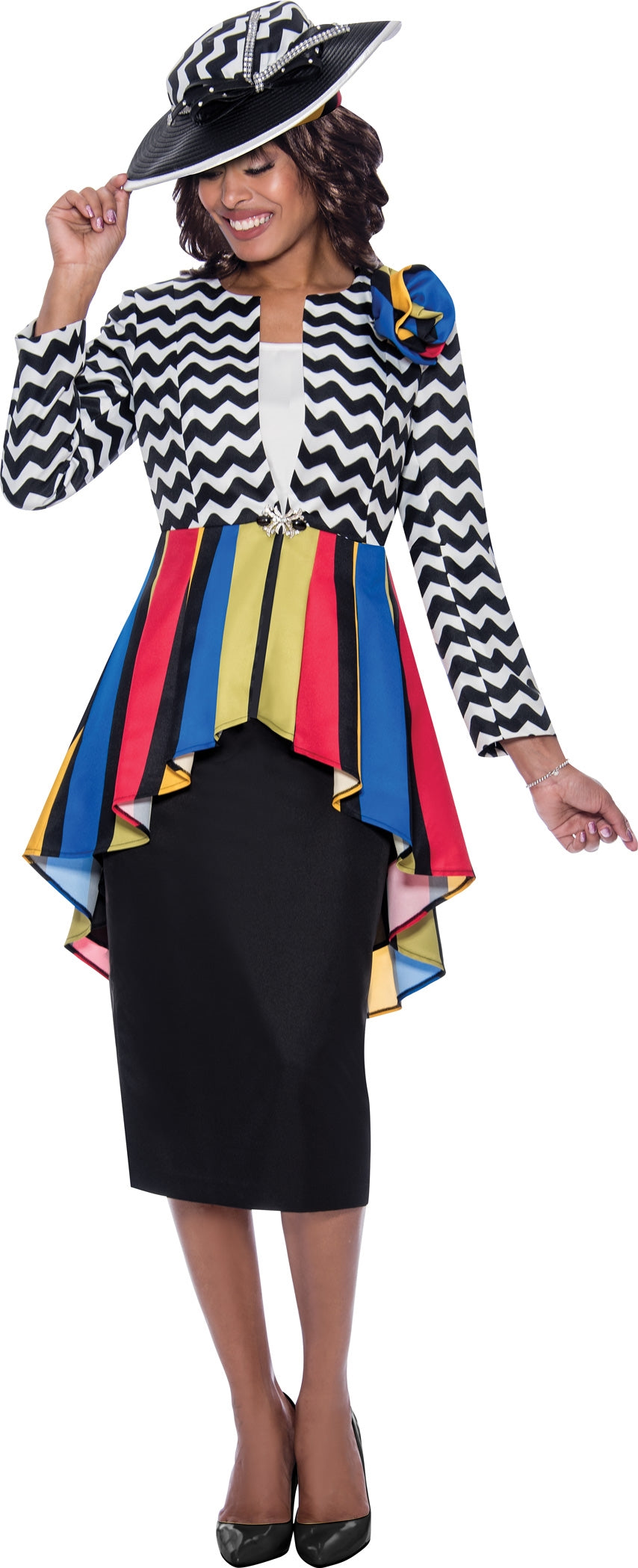 GMI 8673 Print High-low 3pc Skirt Suit