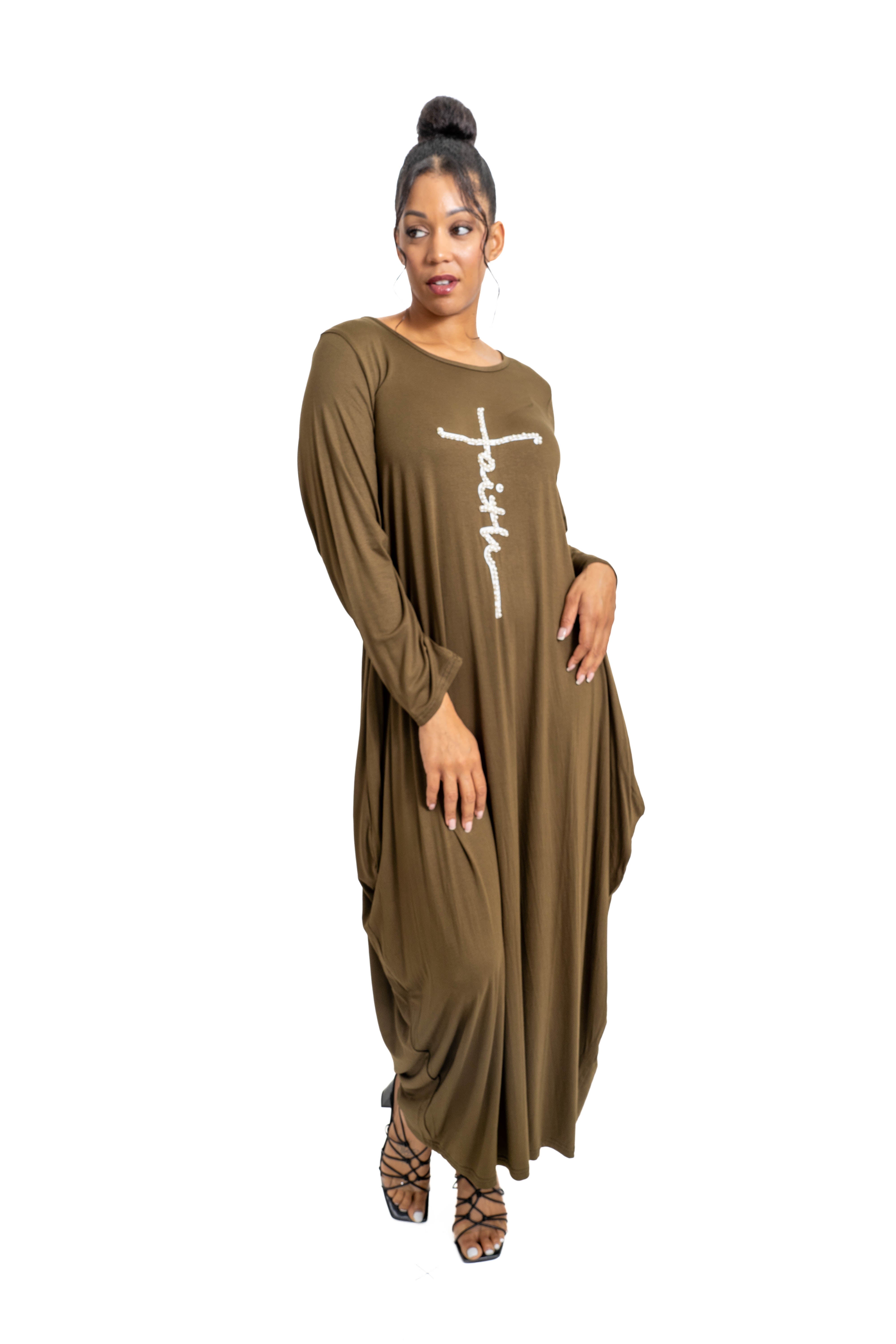 KaraChic CHH23051LS Faith Dress w/ Pearls