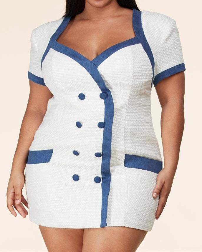 L'atiste by Amy PLD51788H Denim Trim Woven PlusSize Dress