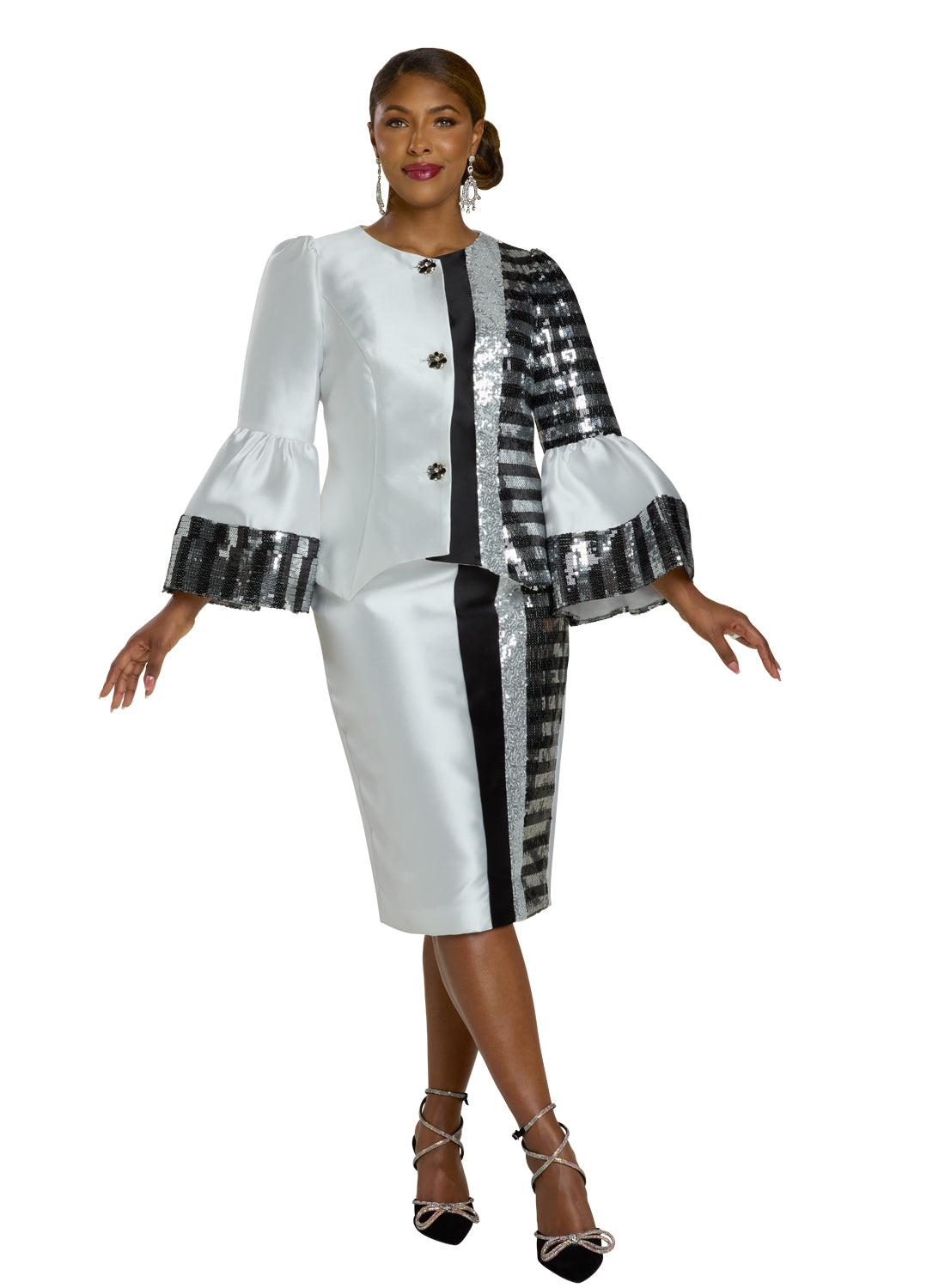 Lisa Rene 66351 2pc Silver Trim Jacket and Skirt Set