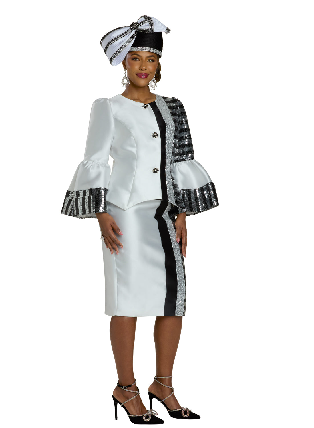 Lisa Rene 66351 2pc Silver Trim Jacket and Skirt Set