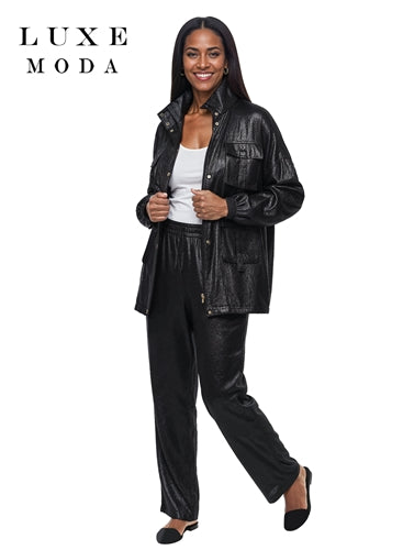 Luxe Moda LM497 2pc Shimmer Pant Set  Luxe Moda LM497 2pc Shimmer Jacket and Pant Set