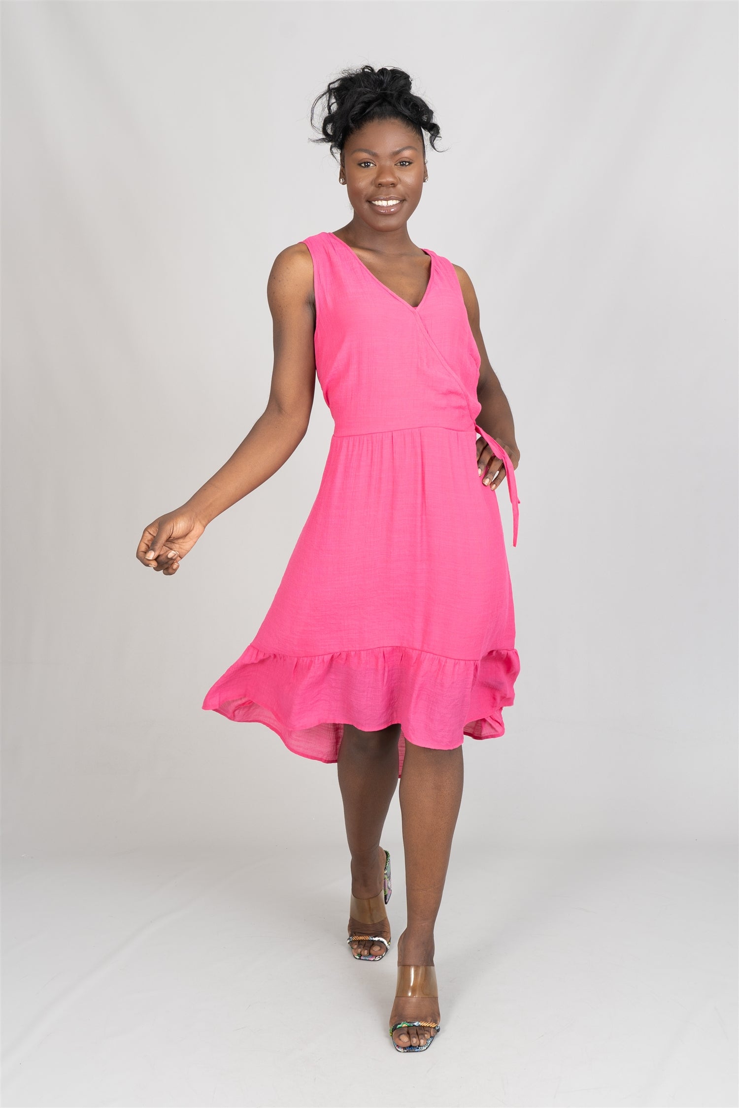 Mlle Gabrielle 121748A Mock Wrap Side-tie PlusSize Dress