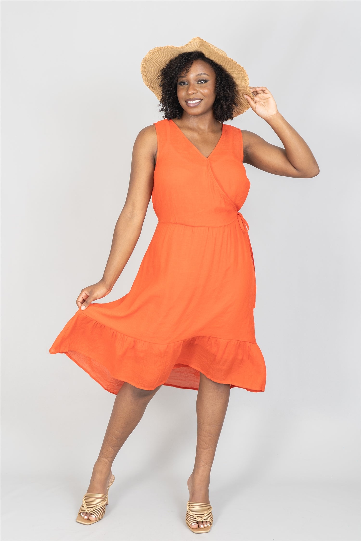 Mlle Gabrielle 121748A Mock Wrap Side-tie PlusSize Dress