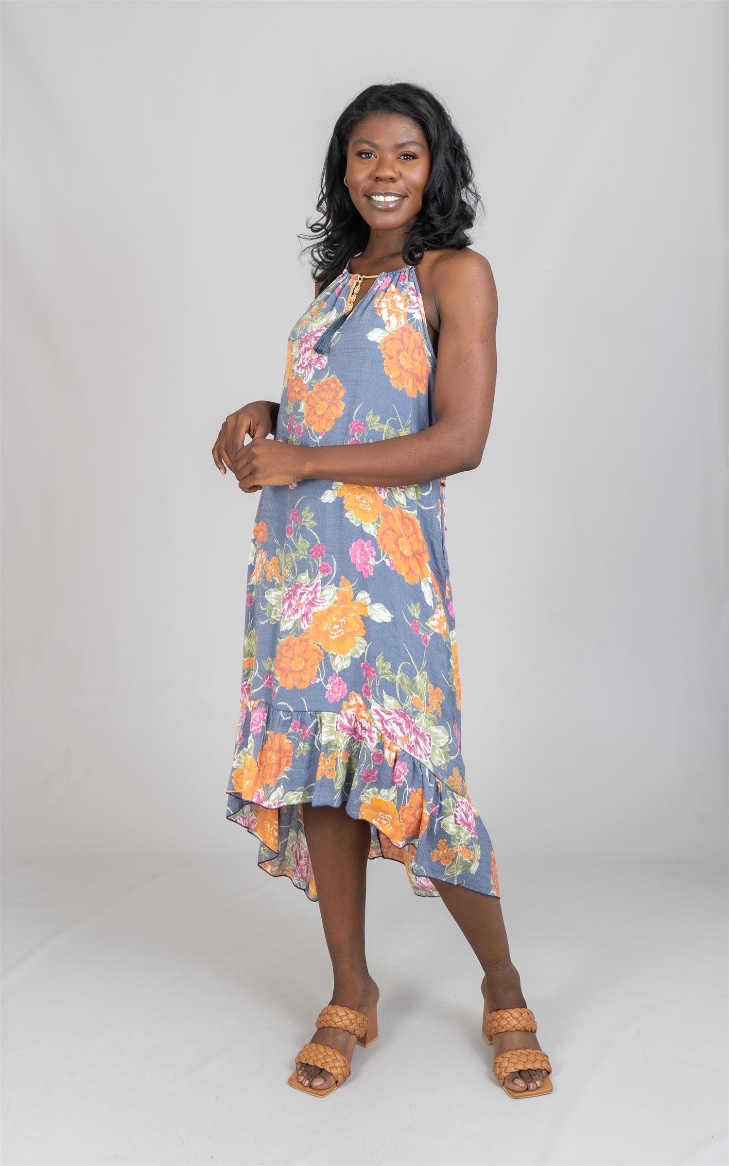 Mlle Gabrielle 122095 Floral Print High-low PlusSize Dress