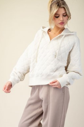 Rae Mode J3128 Quilted Quarter Zip Plus Size Hoodie Jacket