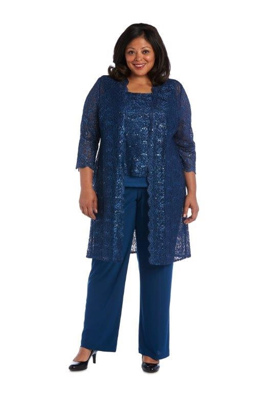 R&M Richards 1993W PlusSize Lace Duster 3pc Pant Set