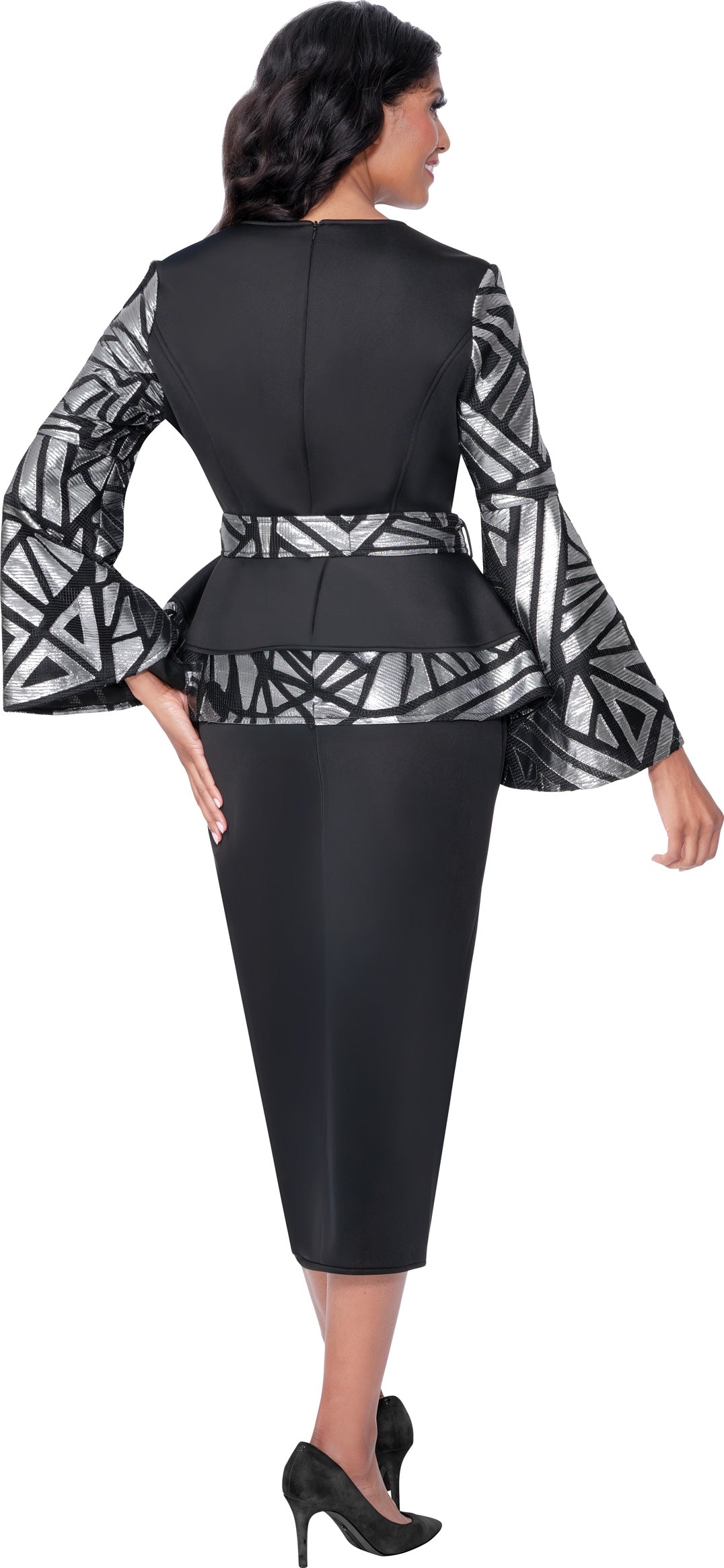 Stellar Looks 600702 Scuba Brocade Skirt Set