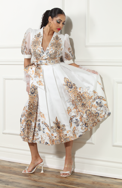 Luxe Moda LM452 Floral Paisley Print Wrap Dress