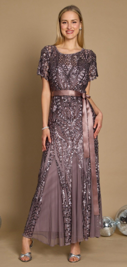 R&M Richards 1875W Sequin Embellished Sheer Panel PlusSize Dress