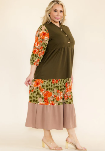 Fashion MD7043X Tiered Mixed Print Dress