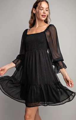 EESOME PDG6453 Lurex Smocked Plus Size Dress