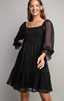 EESOME PDG6453 Lurex Smocked Plus Size Dress