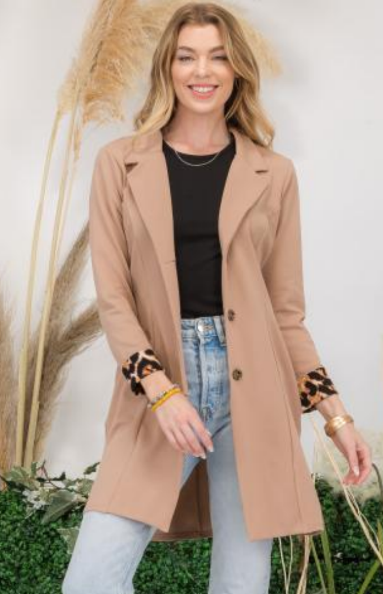 Celeste CT43788 Long Leopard Accent Blazer