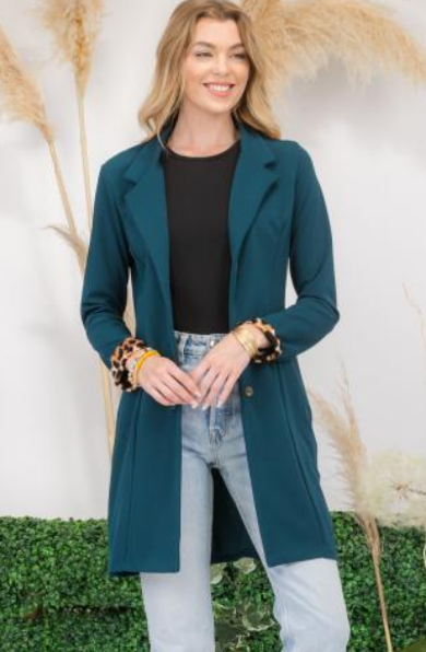 Celeste CT43788 Long Leopard Accent Blazer