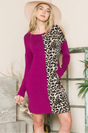 Celeste CD43737 Leopard Camo Color Block Dress