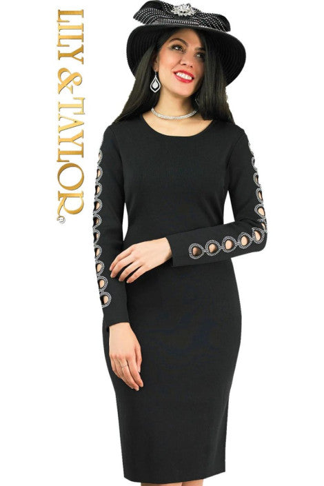 Lily & Taylor 817 Crystal Trim Knit Dress