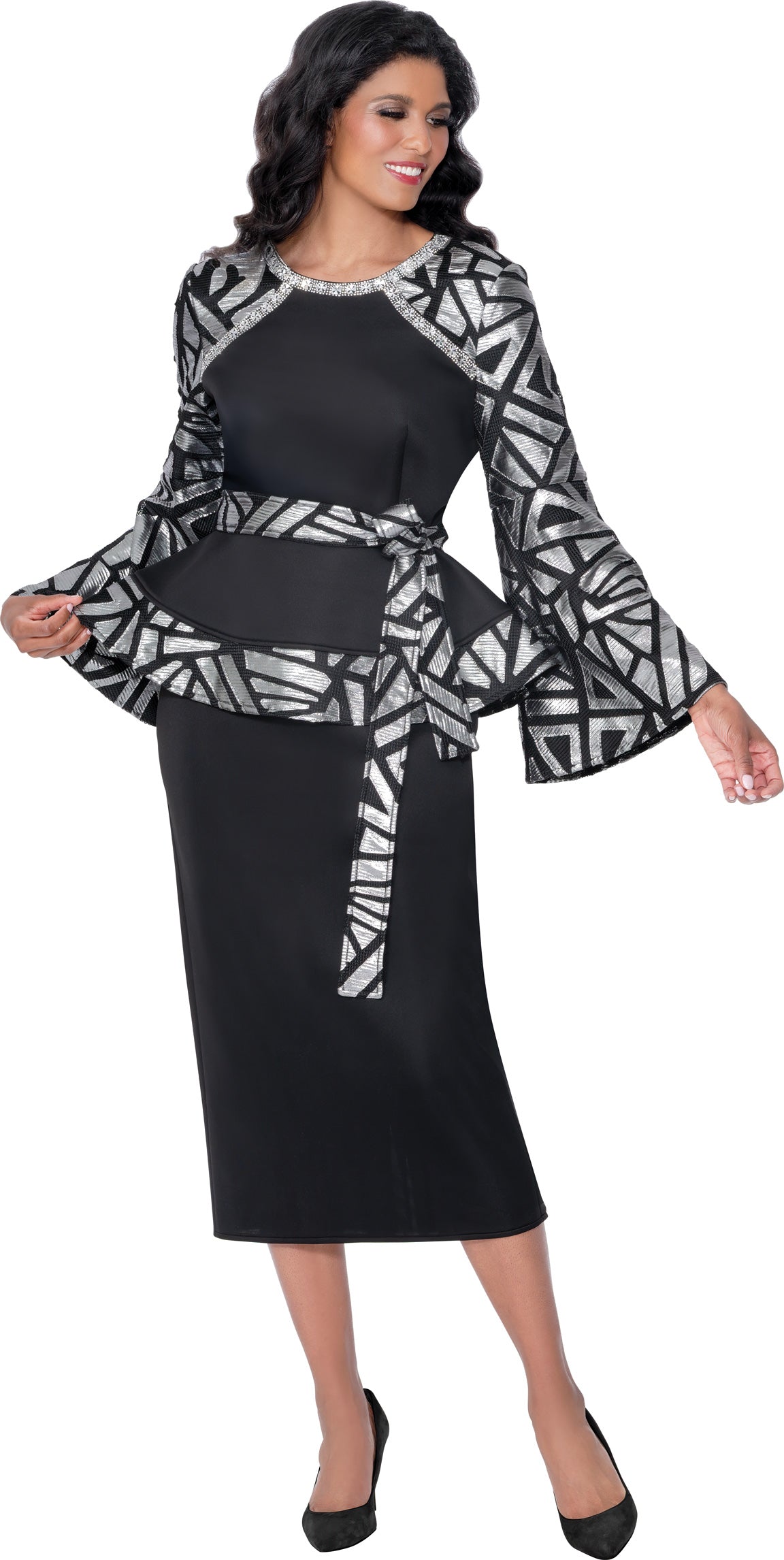 Stellar Looks 600702 Scuba Brocade Skirt Set