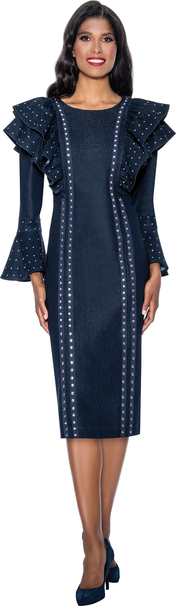 Devine Sport 63971W Ruffle Trim Denim PlusSize Dress