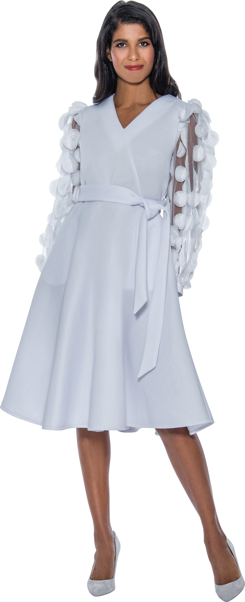 Dresses by Nubiano 921W Belted Embellished Mesh Sleeve PlusSize Dress