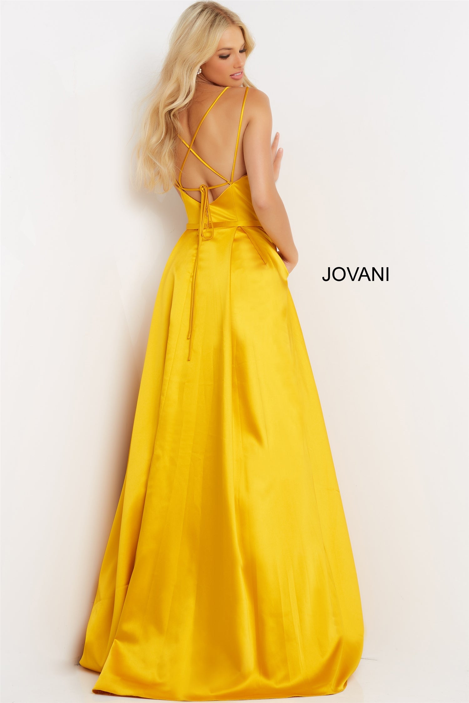 Jovani 02536 Strap Back Satin Dress