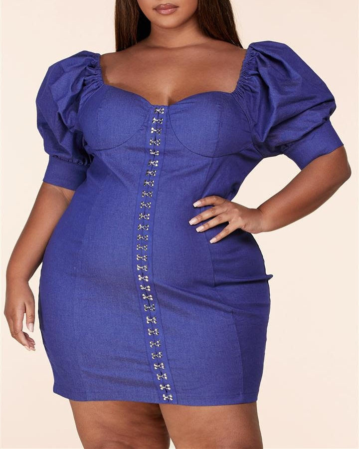 L'atiste by Amy PLD51827H Puff Sleeve PlusSize Dress